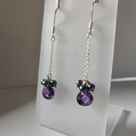 Amethyst and Pearl Dangle Earrings - Picture 5 of 8